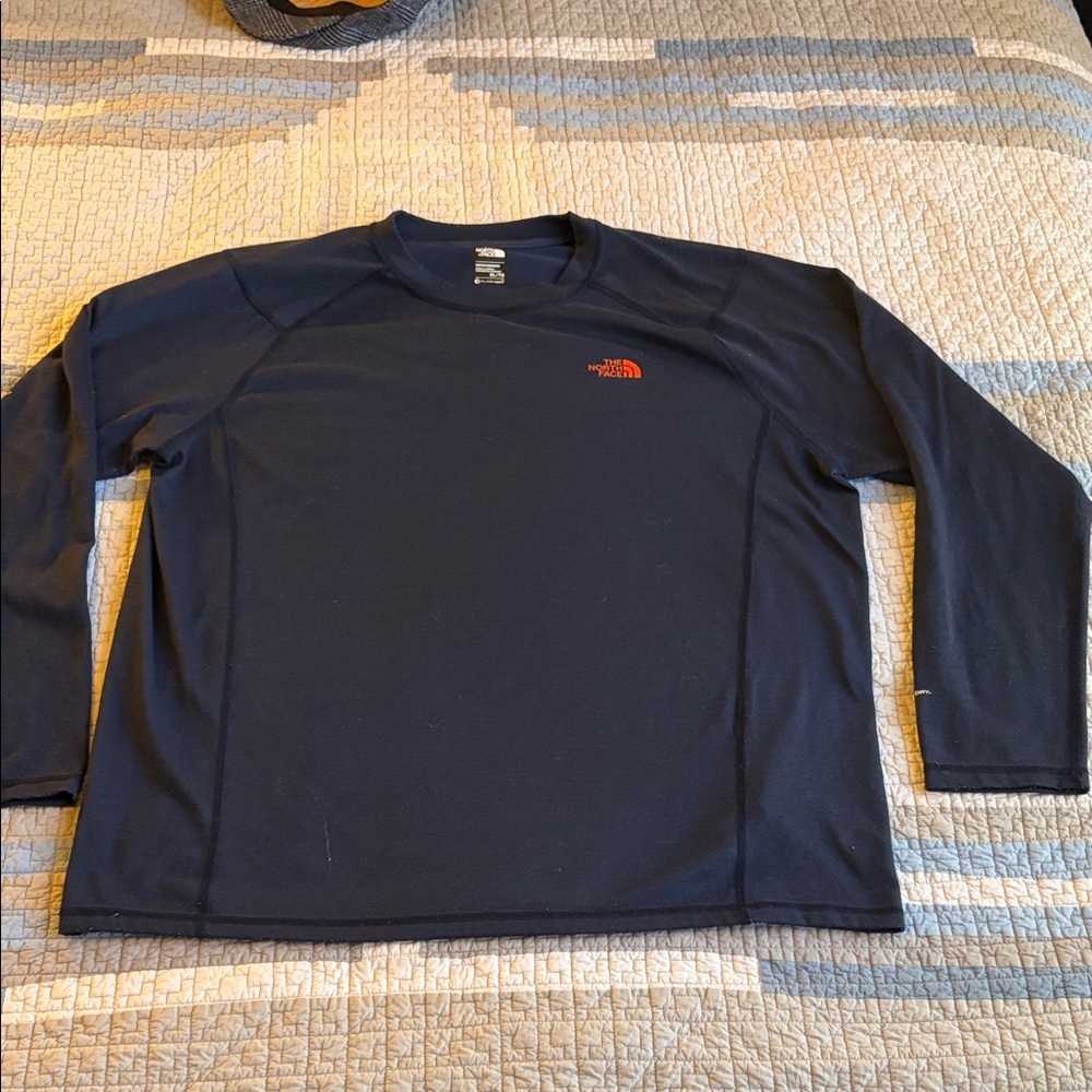 The North Face Navy Long Sleeve Shirt with Red Logo